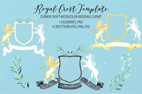 水彩皇家婚礼徽章剪贴画 Watercolor Royal C