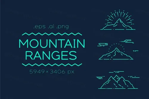 山脉线条图形插画 Set of linear mountai