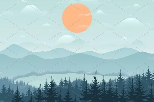 森林山脉矢量景观图 Mountain9