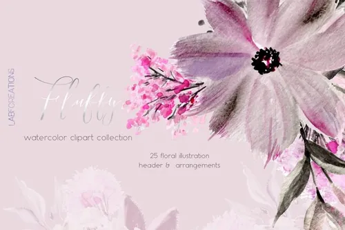 毛茸茸的水彩花卉元素 Fluffy Watercolor f