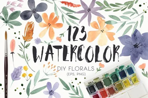 DIY水彩花叶系列元素合集 123 DIY Watercol