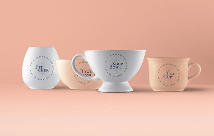水罐和psd的茶杯的psd样机 Tableware Psd Mockup Vol4