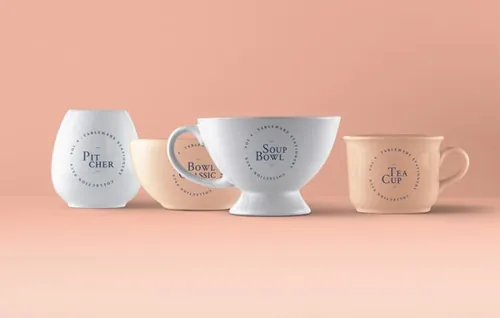 水罐和psd的茶杯的psd样机 Tableware Psd Mockup Vol4