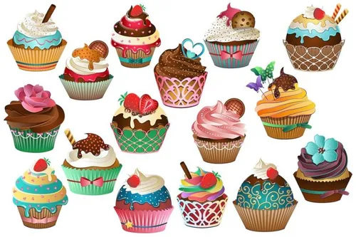 漂亮的手绘纸杯蛋糕插画 Cupcake Clipart Vector PNG  JPG