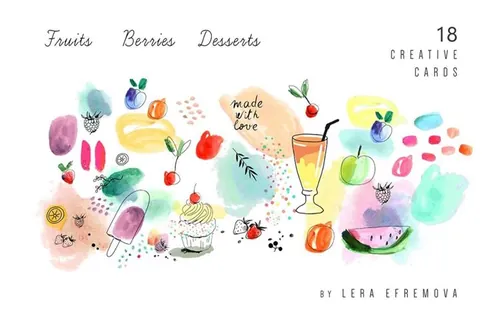 水彩手绘浆果甜点剪贴画 Fruits  Berries  D