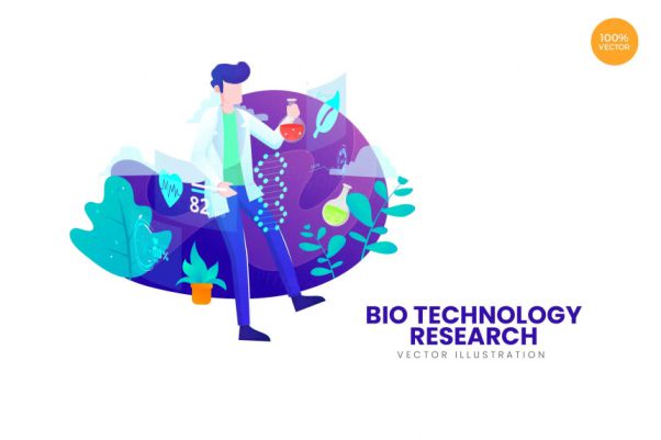 生物技术研究APP网页设计矢量概念插画