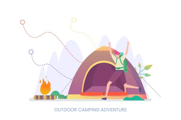 户外露营探险矢量插画素材 Outdoor Camping Advent