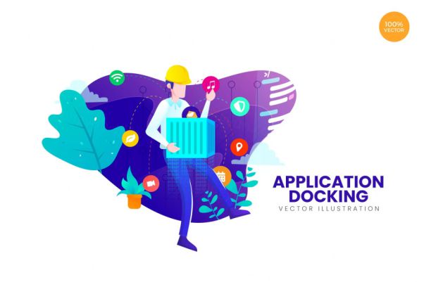 APP移动应用程序对接矢量插画 Mobile Application