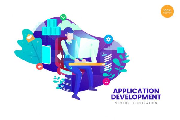 应用开发主题APP网站设计矢量插画