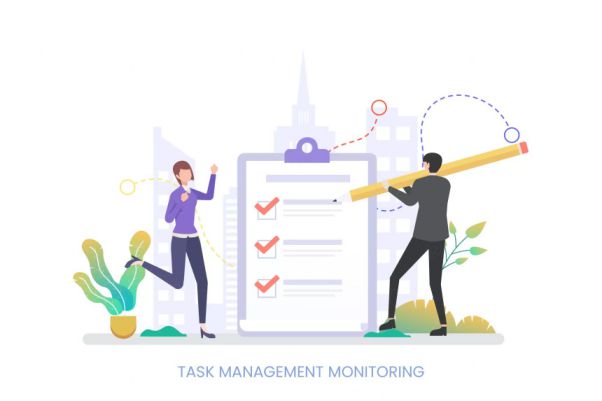 任务管理监视主题APP网站设计矢量插画