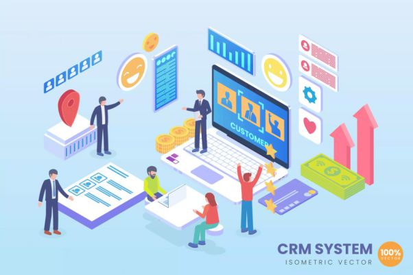 CRM系统主题等距概念插画 Isometric CRM System