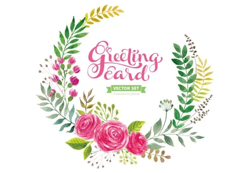 五彩缤纷鲜花花卉树叶花朵水彩画矢量插图背景海报设计素材Vector flowers set