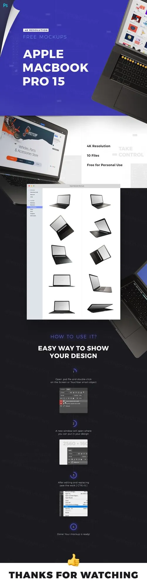 苹果笔记本多视角贴图样机展示模版 Apple Macbook Pro 15 with Touchbar | Mockups