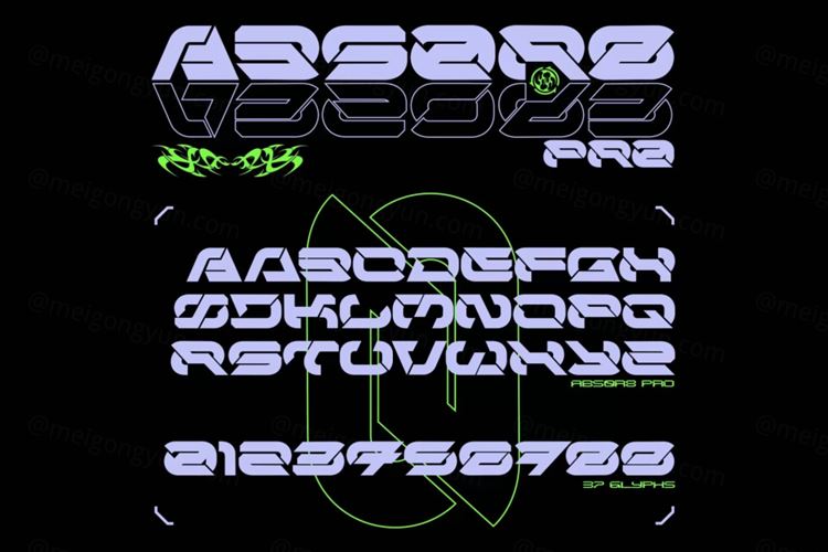 潮流酸性艺术未来派锋利切口平滑曲线英文装饰字体 3XPYRE