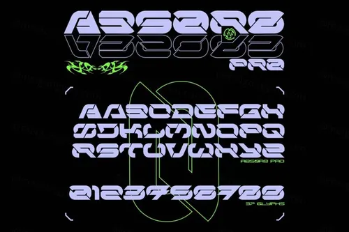 潮流酸性艺术未来派锋利切口平滑曲线英文装饰字体 3XPYRE