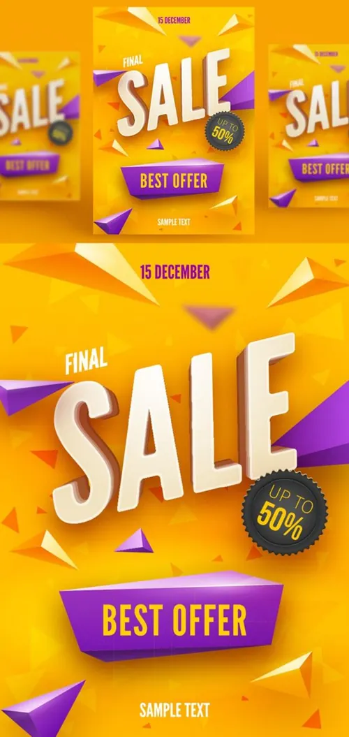 黄色打折促销sale宣传海报广告传单矢量平面设计素材Final sale poster