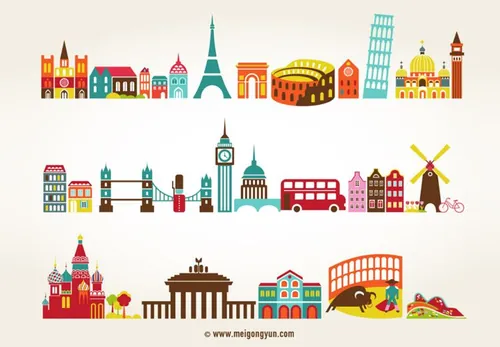 世界各国名胜建筑矢量元素Famous Building