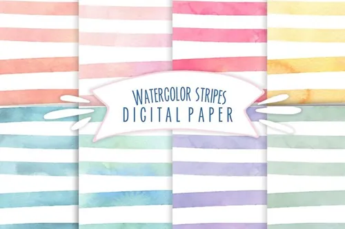 水彩条纹背景Watercolor stripes digital paper