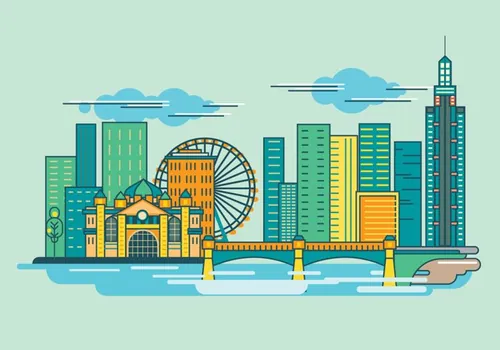 澳大利亚墨尔本城市地平线矢量插图Melburne City Skyline Australia Vector