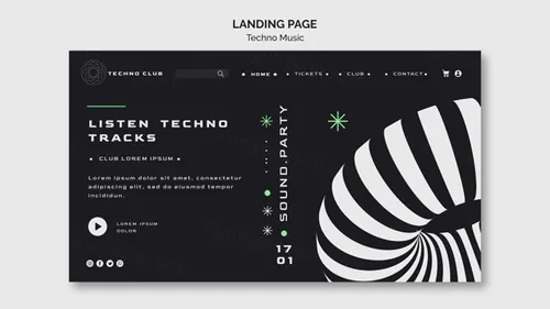 黑白系电音节抽象概念音乐海报传单PSD模板 Techno music festival poster template