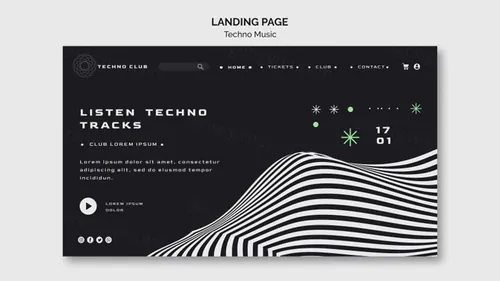 黑白系电音节抽象概念音乐海报传单PSD模板 Techno music festival poster template