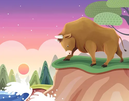 2021新年中国年牛牛牛年年画插画插图素材