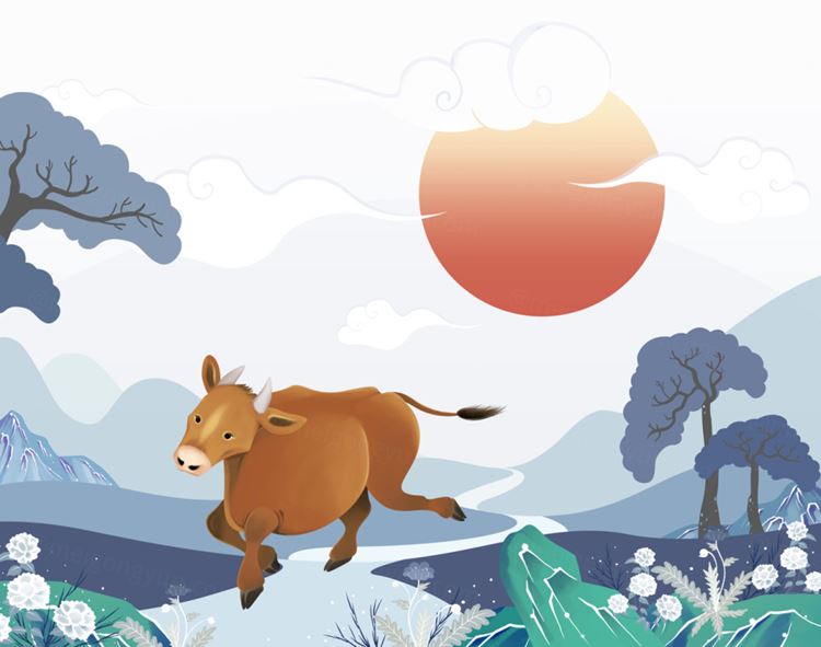 2021新年中国年牛牛牛年年画插画插图素材