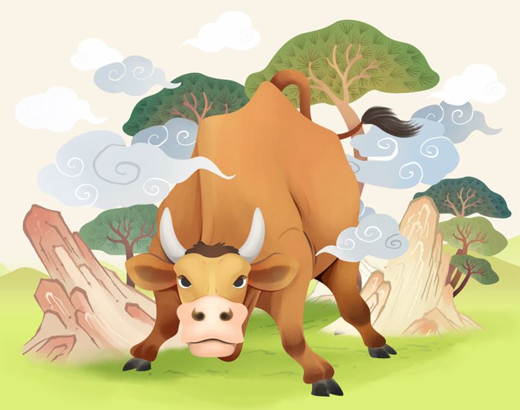 2021新年中国年牛牛牛年年画插画插图素材