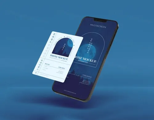 手机多屏悬浮展示UI界面APP设计提案样机PSD模板 Phone multiscreen gravity mockup