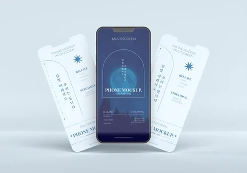 手机多屏悬浮展示UI界面APP设计提案样机PSD模板 Pho