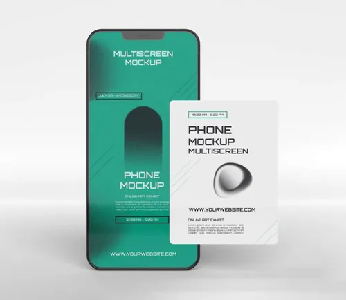 手机多屏悬浮展示UI界面APP设计提案样机PSD模板 Phone multiscreen gravity mockup