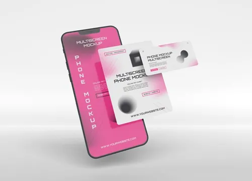手机多屏悬浮展示UI界面APP设计提案样机PSD模板 Pho