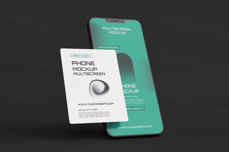 手机多屏悬浮展示UI界面APP设计提案样机PSD模板 Phone multiscreen gravity mockup