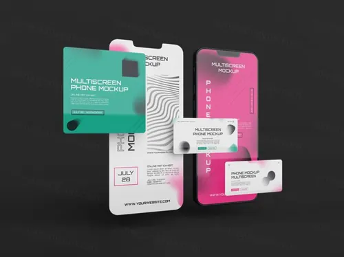 手机多屏悬浮展示UI界面APP设计提案样机PSD模板 Pho