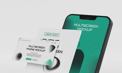 手机多屏悬浮展示UI界面APP设计提案样机PSD模板 Phone multiscreen gravity mockup