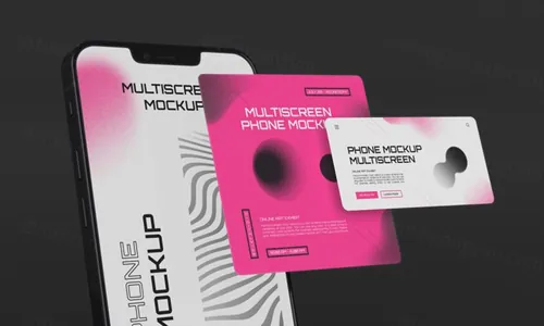 手机多屏悬浮展示UI界面APP设计提案样机PSD模板 Phone multiscreen gravity mockup