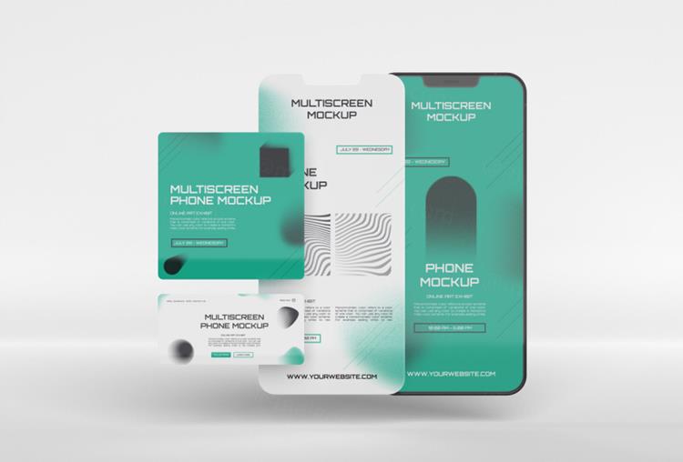 手机多屏悬浮展示UI界面APP设计提案样机PSD模板 Pho