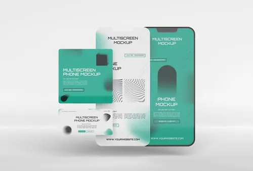 手机多屏悬浮展示UI界面APP设计提案样机PSD模板 Pho