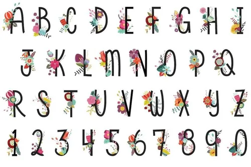 漂亮的手绘花卉字母数字 Floral Letters  Numbers Vector PNG