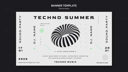 黑白系电音节抽象概念音乐海报传单PSD模板 Techno music festival poster template