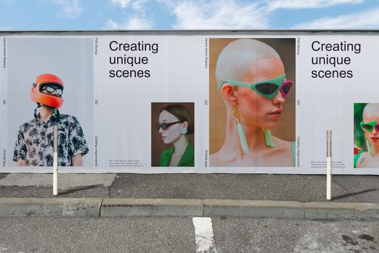 户外街头墙体宣传印刷广告贴图展示样机PSD模板 Wall P