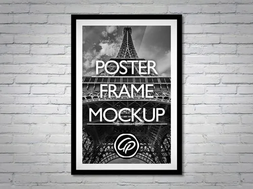 黑白框海报样机模板 Poster Frame Mockup