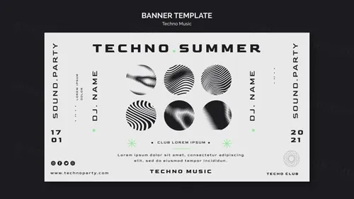 黑白系电音节抽象概念音乐海报传单PSD模板 Techno music festival poster template