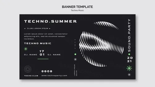 黑白系电音节抽象概念音乐海报传单PSD模板 Techno music festival poster template