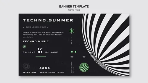 黑白系电音节抽象概念音乐海报传单PSD模板 Techno music festival poster template