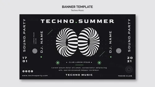 黑白系电音节抽象概念音乐海报传单PSD模板 Techno music festival poster template