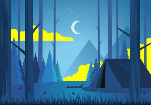 蓝色户外森林露营景观矢量插图Blue Forrest Landscape Background