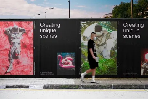 户外街头墙体宣传印刷广告贴图展示样机PSD模板 Wall P