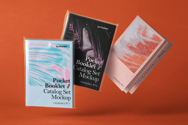 一组带有透明塑料袋目录Psd小册子样机 Catalog Psd Booklet Mockup Set 2