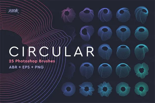 25个高分辨率抽象赛博朋克蒸汽波几何圆形PS笔刷素材 Circular